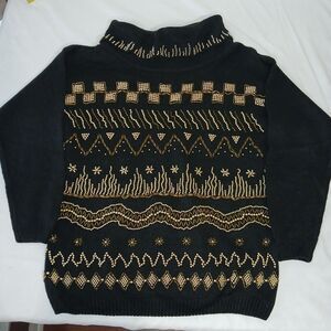 Victoria Jones Black Cowl Neck Gokd Beaded Sweater M Elegant Vintage Y2K Glam